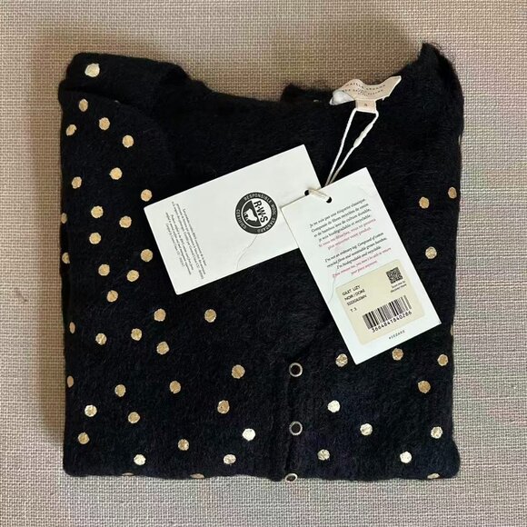 NWT Sezane Lizy Cardigan Small Black Gold Polka Dot French Wool Causal - Picture 3 of 6